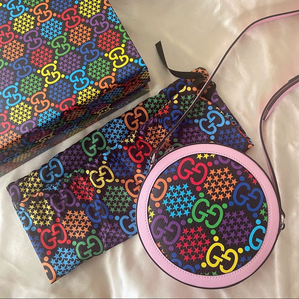 GG Supreme Monogram Psychedelic Round Shoulder Bag Pink